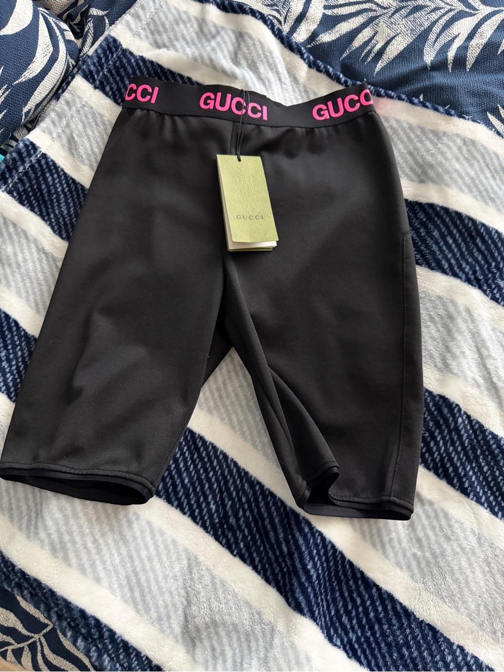 Gucci Black Cycling Shorts with Pink Logo Waistband